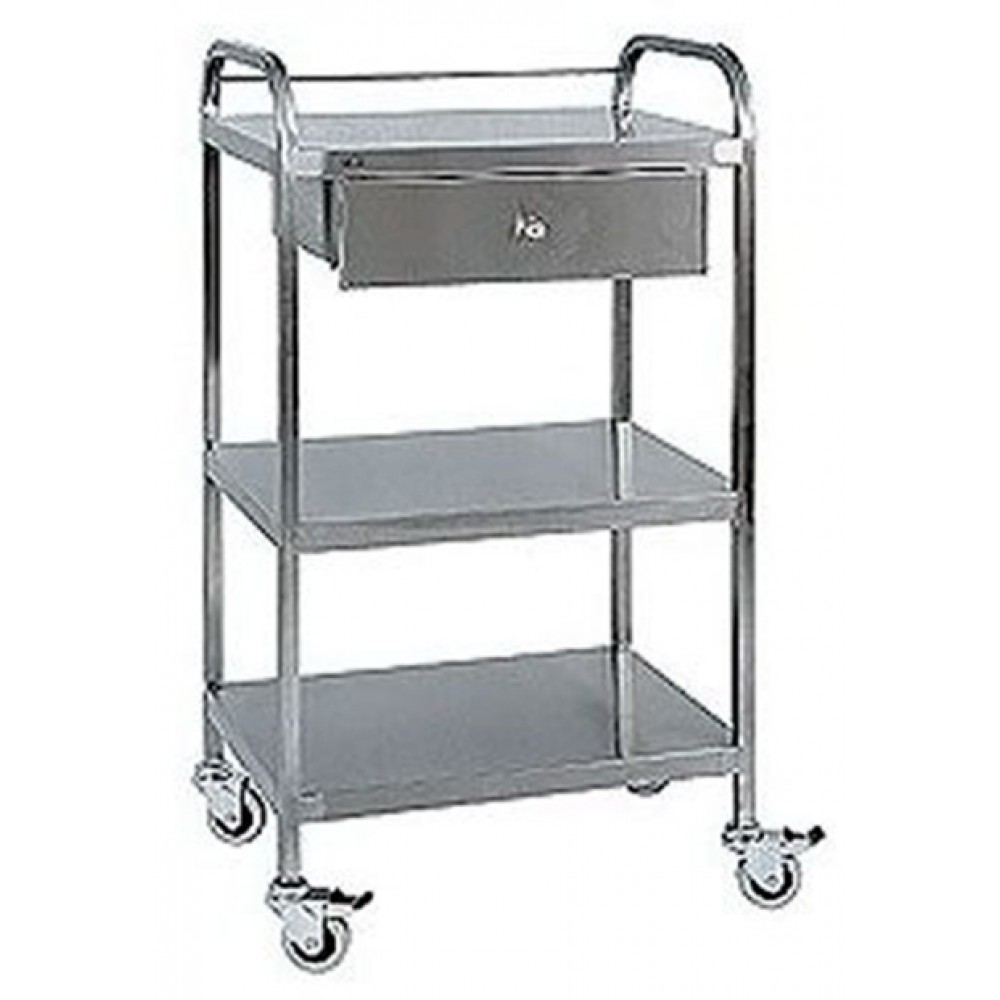 Τραπέζι ιατρείου INOX με 3 ράφια και συρτάρι Ιατρικά Έπιπλα 